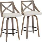Charlotte Counter Stool in Light Grey Wood & Cream Noise Fabric (Set of 2)
